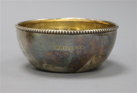 A sterling silver sugar bowl, with gilded interior, 2 oz.